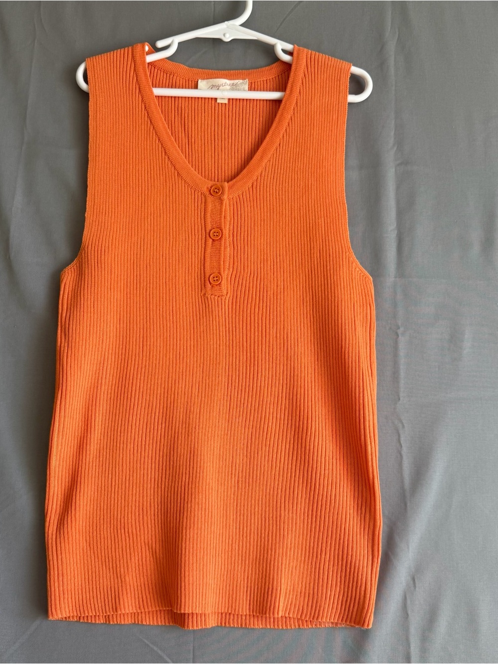 Mystree: Sleeveless Ribbed Henley Tank - Orange (T126)